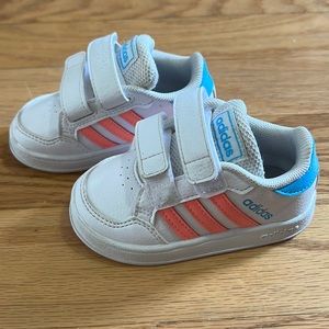 Adidas sneakers toddler size 5, pink blue Velcro